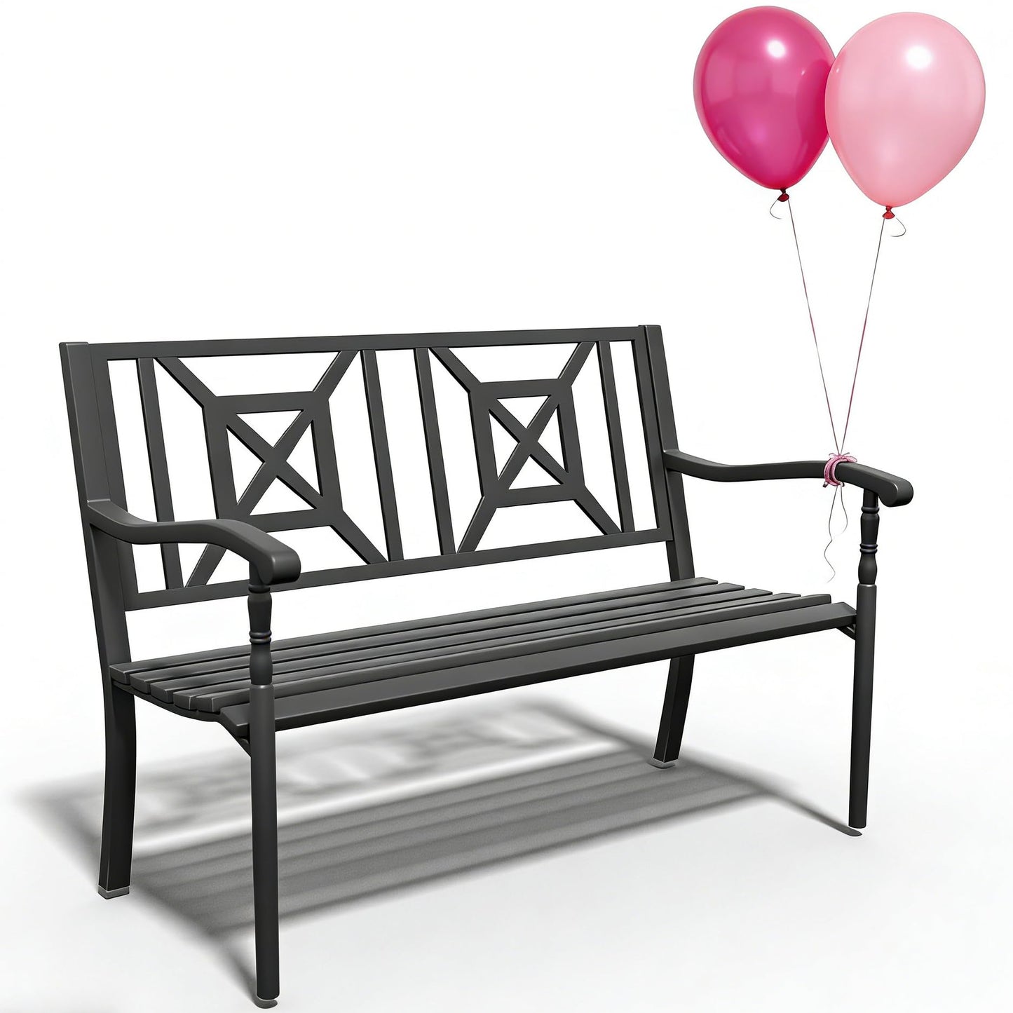YLGJ&TIDY 50 Inches Garden Benches for Outdoor Patio Bench with Pattern Backrest Armrest Weatherproof Park Benches Metal Bench for Garden Park Porch Lawn Yard (BENCH05)