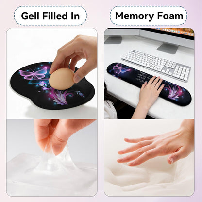 Desk Mat Set + Keyboard and Mouse Pad with Wrist Rest Support,4-in-1 Large Mousepad Computer Mats for Desktop Home & Office-Purple Butterflies