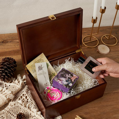 Larger Wooden Memory Keepsake Box with Hinged Lid & 8x10 Photo Frame Inside Lid – Decorative Storage Box With a Hinge Lids for Pictures, Letters & Time Capsule – Wooden Gift Box, 5.3” x 8.6” x 11.7”