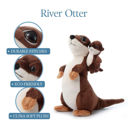 The Petting Zoo Mom and Baby River Otter Stuffed Animal, Gifts for Kids, Pocketz Zoo Animals, River Otter Plush Toy 11 inches