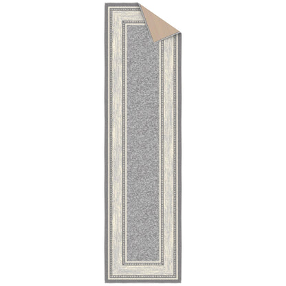 Ottomanson Runner Rug 1'10" x 7' – Non Slip Rubber Backed Kitchen Rug for Sink Area, Hallway Carpet Runner, Low Pile Indoor Runner Rug for Laundry Room and Entryway, Border Light Gray