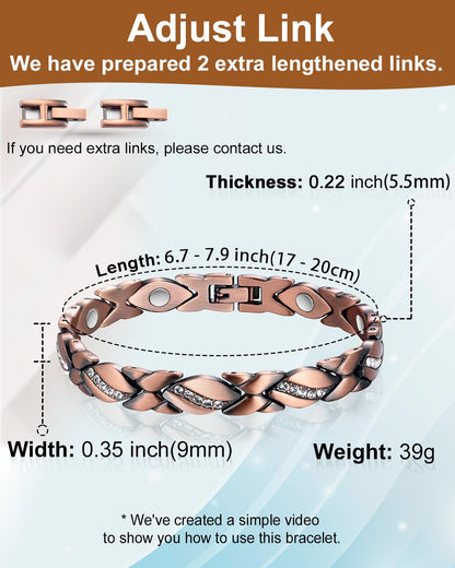MagVIVACE Pure Copper Bracelet for Women, Magnetic Bracelets with 3500 Gauss Magnet(C)