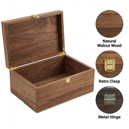 LuckyZoo77 Wooden Keepsake Box with Hinged Lid, Solid Acacia Wood Storage Box with Golden Latch, Large Memory Treasure Box for Photos, Jewelry, Letters & Gifts, 11.8” x 8.66” x 5.31”
