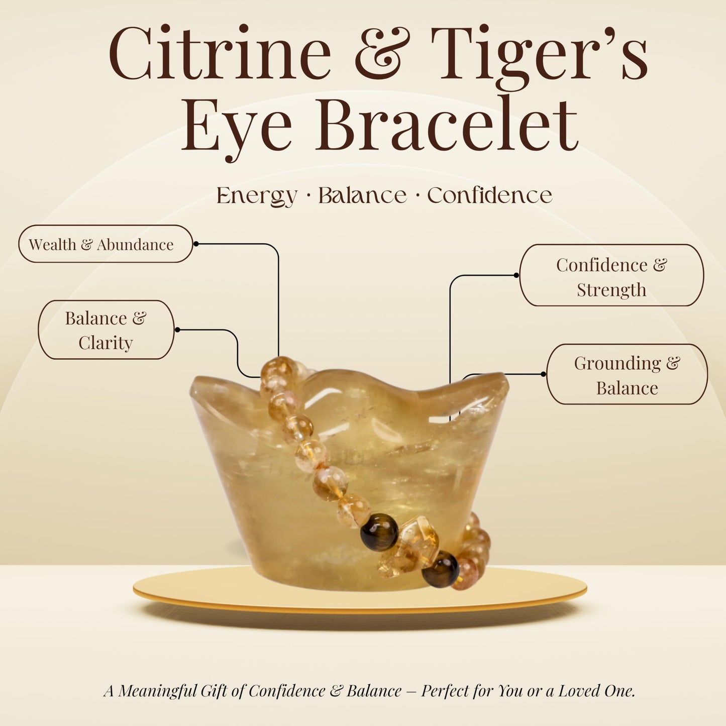 Dare to Mystic Golden Rutilated Quartz Bracelet for Wealth & Confidence – Natural Citrine & Tiger’s Eye Crystal Beaded Bracelet, Adjustable Energy Jewelry with Luxury Gift Box for Men & Women