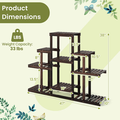 COSTWAY 6-Tier Multifunctional Wood Flower Stand, Shelf Holder for Multiple Plants, Freestanding Plant Rack for Garden, Patio, Balcony, Living Room, Indoor, Outdoor
