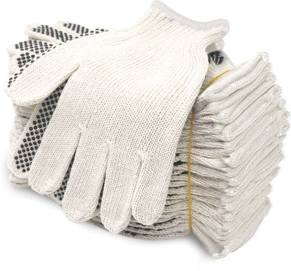 Evridwear Cotton Polyester String Knit Shell Safety Protection Work Gloves for Painter Mechanic Industrial Warehouse Gardening Construction Men & Women 12 Pairs, With one Side Dots, L Size