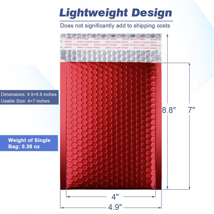 Metallic Matte Red Bubble Mailers - Durable 4x8 Inch Padded Envelopes with Secure Self-Seal Closure - Lightweight & Tear-Resistant Shipping Bags, Pack of 25