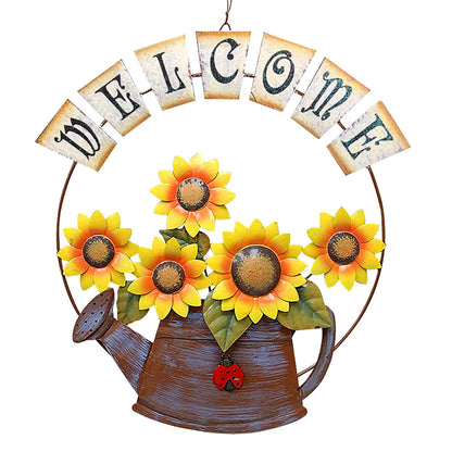 Sunflower Welcome Sign Metal Hanging Welcome Plaque for Wall Front Door - Decorative Flower Yard Signs Spring Wreath Decor for Garden Porch Patio Backyard (C)