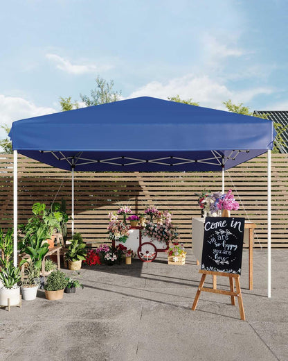 GarveeLife 10x10 Pop Up Canopy with 3 Sidewalls - Easy Up Camping Tent with One Button Push Setup - 1 Roller Bag, 3 Adjustable Height, 4 Weight Bags for Deck, Garden, Sports, Beach, Party - Blue