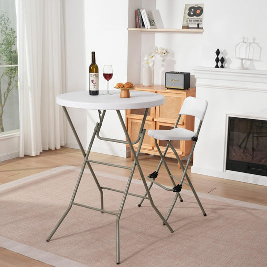 GlowitLian 32" Round Folding Table, Portable Bar Height Folding Table with Detachable Legs, Round Foldable Table with HDPE Top for Standing Parties, Balcony, Event, Indoor Outdoor Use (White, 1 Pack)