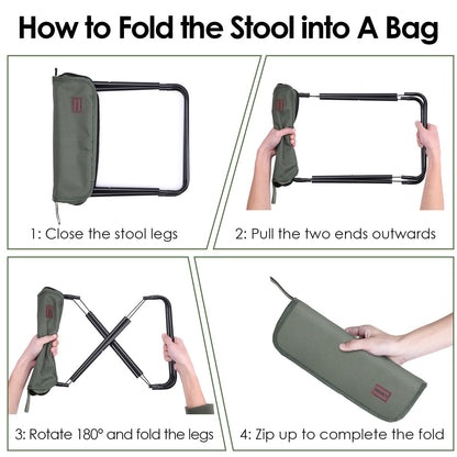 MOONCY Portable Stool, 13 Inch Small Folding Stool for Adults, Ultralight Green Camping Stools for Hiking and Fishing, Hold Up to 265 LBS