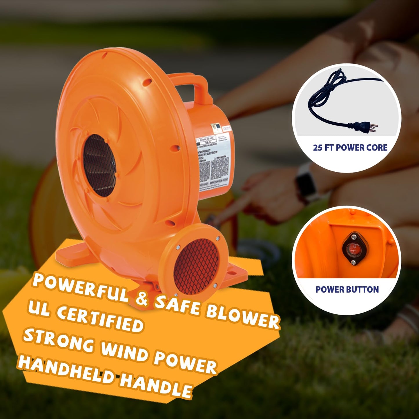 ACTION AIR Bounce House, Inflatable Bounce House with Air Blower, Bouncy Castle with Durable Sewn and Extra Thick, Family Backyard Jump House, Great Gift for Kids
