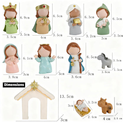 Akulgaci Christmas Nativity Set, 12 Pieces Mini Nativity Scene Figurines for Indoor Tabletop Xmas Decorations Christmas Figures (White)