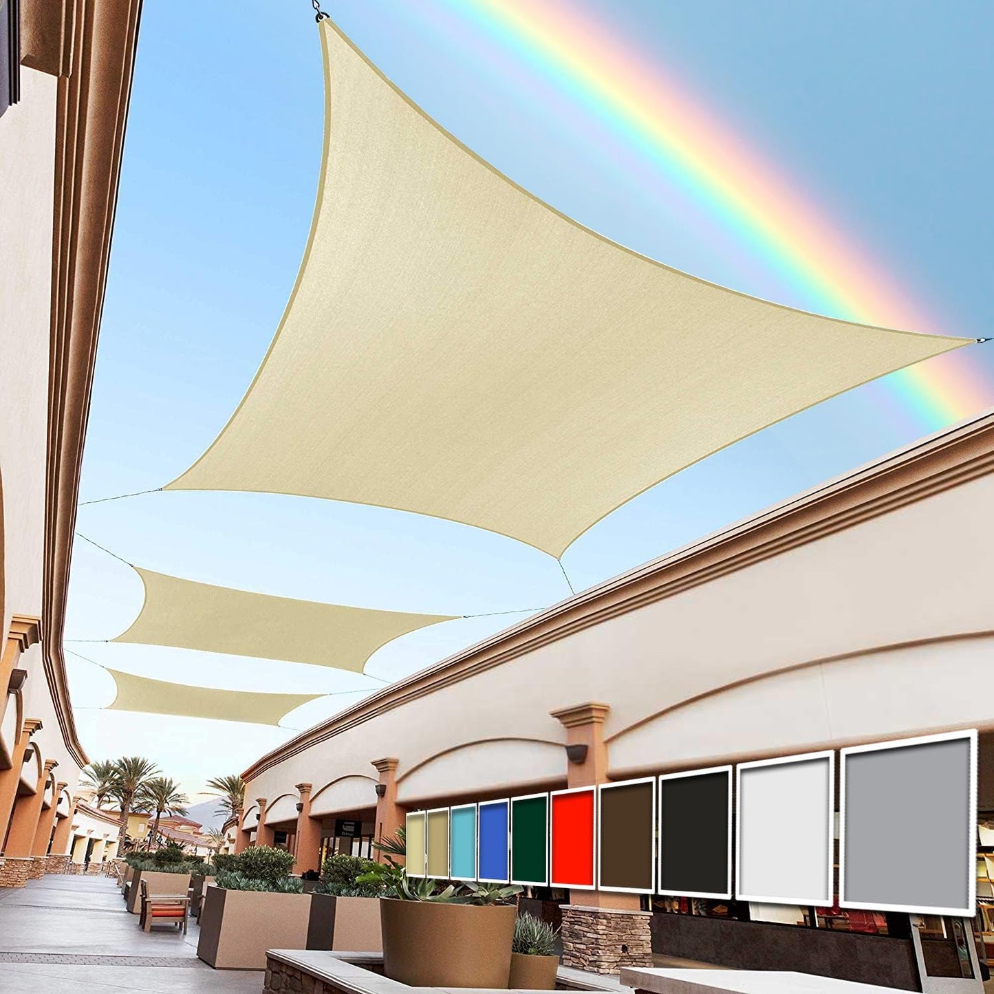 Royal Shade 8' x 16' Beige Rectangle Sun Shade Sail RS-SLR, UPF50+ 95% UV Blockage, 200GSM Commercial Standard Heavy Duty, Water & Air Permeable Canopy Mesh Fabric for Patio (We Make Custom Sizes)