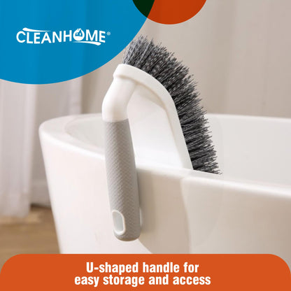CLEANHOME 3 Pcs Scrub Brush,Multifunctional Cleaning Brush Set with Non-Slip Handle and Sturdy Bristles,Scrub Brushes for Cleaning Bathroom,Kitchen,Grout,Tile,Grey