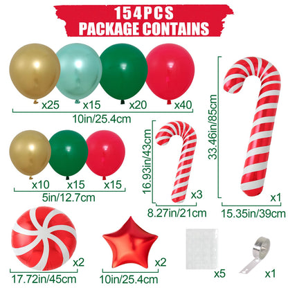 Christmas Balloon Arch Kit, 150Pcs Red Green Gold Balloon Garland with Candy Cane Balloons Red Star Balloons for Christmas Party Decorations, Xmas Decorations for Indoors