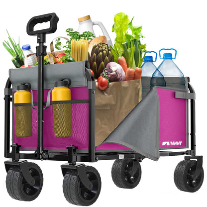 Aimnny Pink Folding Wagon Cart with Wide Wheels, Lightweight & Portable, Easy Fold & Removable Side Utility Wagon for Groceries, Gardening, Camping, Pet Use