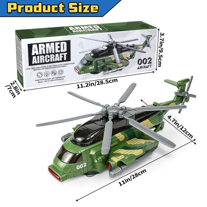 Bloolilies Helicopter Toy for Kids 3-5 6 7, Army Military Toy Helicopters with Lights and Music for Toddlers Birthday Gift, Bump and Go Airplane Toys for Boys Girls 3 4 5 6 7 Years Olds