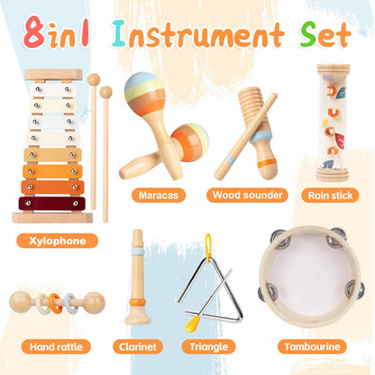 Toddler Musical Instruments Sets, Montessori Wooden Percussion Educational Baby Musical Toys Xylophone Maracas Tambourine for 2 3 4 Year Old, 18 Months Gifts for Baby Boys Girls Kids