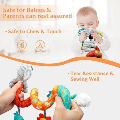 XIXILAND Car Seat Toys Baby Toys 0-3 Months Developmental, Stroller Toys Infant Toys 0-6 Months Newborn Toys, Carseat Toys for Infants 0-12 Months with Dinosaur, Lion Mirror, Teether
