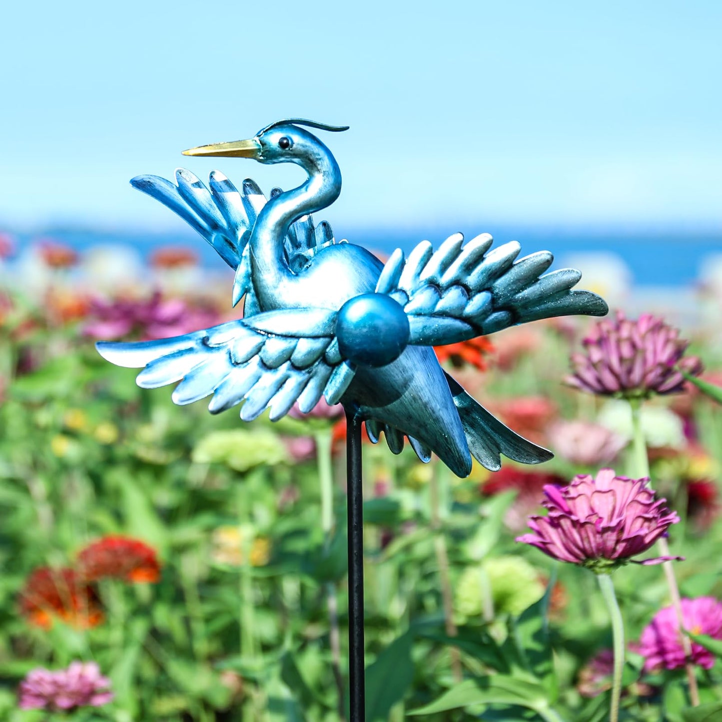WONDER GARDEN Wind Spinners Outdoor - 2 Pack Small Metal Heron Wind Spinner Windmill, Wind Sculpture for Yard Patio Lawn Decor