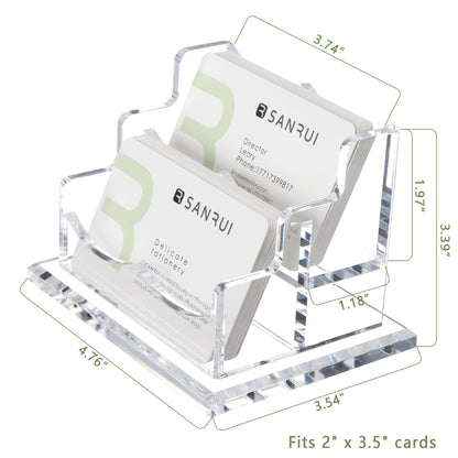 SANRUI Business Card Holder for Desk, Clear Acrylic Business Card Holders Horizontal Business Card Display Stand 2 Slots（Patent No.:US D1,001,889 S）