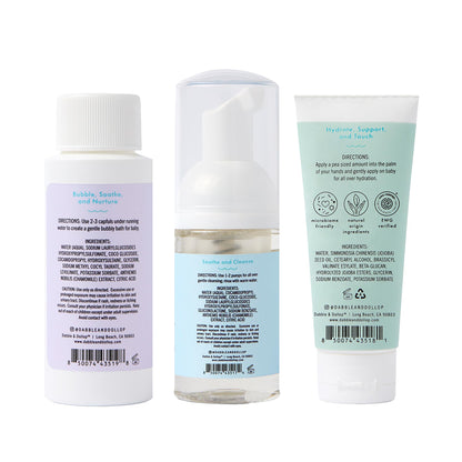 Dabble & Dollop Baby Minis Kit – Fragrance-Free, Tear-Free Shampoo & Body Wash, Bubble Bath and All Over Lotion, Travel Size Baby Toiletries or Gift Set for Newborns & Sensitive Skin