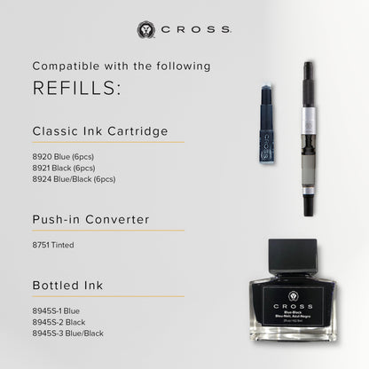 Cross Townsend Refillable Fountain Presented in a Luxury Gift Box - Medium Point, Black Ink, Lustrous Chrome