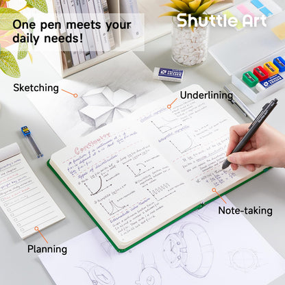 Shuttle Art 4 in 1 Gravity-activated Multicolor Pen, 2 Pack Retractable Ballpoint Pens with 1.0mm Black Blue Red Ink and 0.5mm Mechanical Pencil, Pens Gift Set for Writing Note Taking School Office