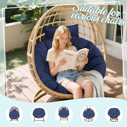 Tycdiose Outdoor Swing Egg Chair Cushion Waterproof, Thicken Hanging Basket Egg Chair Cushion Replacement Papasan Chairs Cushions with Headrest Pillow, Larger Round Cushions for Eggs Chairs (Blue)