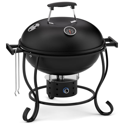 Portable Charcoal Grill with Fan-Assisted Airflow, 17-Inch Small Kettle BBQ Grill, Built-In Thermometer, Lift-Out Charcoal Tray for Camping, Tailgating, Patio, Backyard