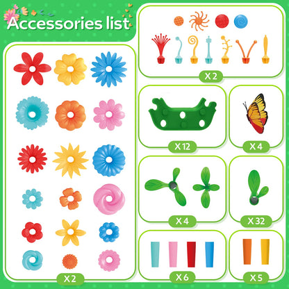 YEEBAY Flower Garden Building Toys for Girls Age 3, 4, 5, 6, 7 Year Old - STEM Gardening Toys for Kids - Stacking Game for Toddlers Play Set - Educational Activity for Preschool (148 PCS)