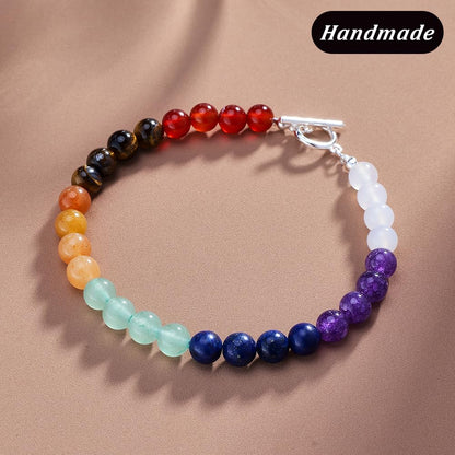 Sheplus Relaxation Gifts for Women - 7 Chakra Gemstone Bracelet for Women Men, Natural Crystal Beads with 925 Sterling Silver Toggle Clasp,Yoga Meditation Energy Jewelry