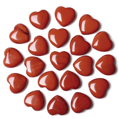 NUKAYAI 20PCS Red Jasper Heart Healing Crystals Set Stones Love Shaped Polished Crystal Natural Cute Pocket Thumb Reiki Wholesale Set Gifts Balancing Meditation Gifts for Women Mother's Day