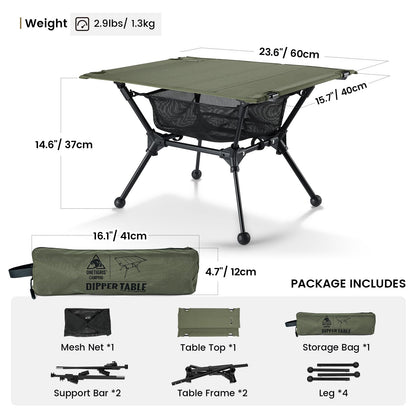 ONETIGRIS Dipper Camping Table, Lightweight Portable Folding Table with Mesh Storage Net, High/Low Options, Ideal for Camping, Hiking, Tailgating, Beach, Picnic, Travel, Backyard