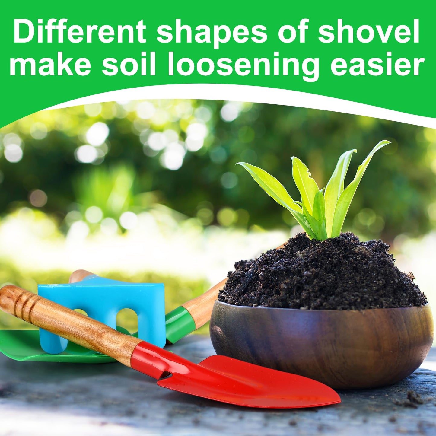 Gisafai 24 Pcs Kids Gardening Tools Set Metal Kids Garden Tools with Sturdy Wooden Handle Safe Toddler Gardening Set Shovel and Rake for Summer Beach Camping Outdoor Digging Sand Play
