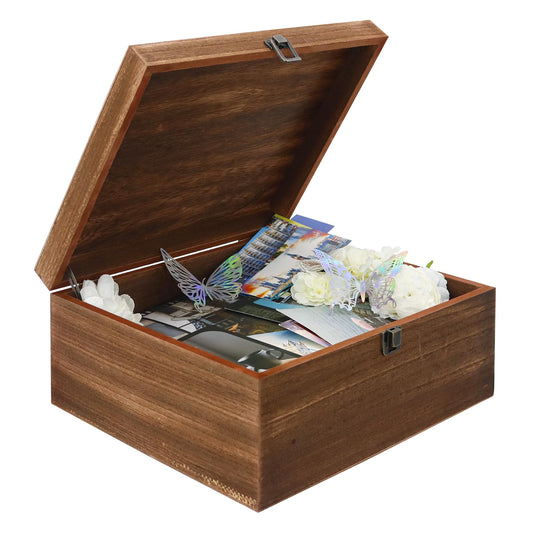 FramePro Wooden Keepsake Box 10"x12", Large Storage Memory Box with Hinged Lid, Vintage Treasure Box for Crafts and Photo Storage