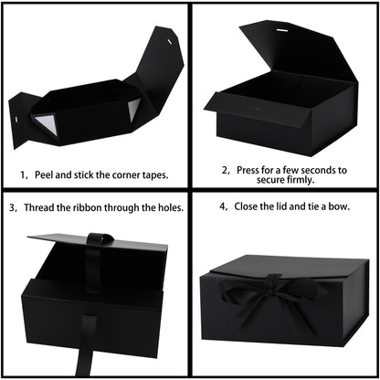 OEMVALATY 10-Pack Gift Boxes,9.5x6x3 Inch Magnetic Gift Boxes with Lids for Presents,Black with Ribbon, Bridesmaid Proposal Box for Wedding, Storage, Birthday