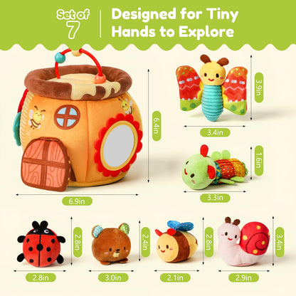 Baby Toys 6-12 Months, Surprise Honey Pot with Sensory Stuffed Animals, Rattle, Crinkle, Mirror, Montessori Toys for Baby Toys 1 Year Old, Infant Toys Christmas Gifts Stocking Stuffers Birthday