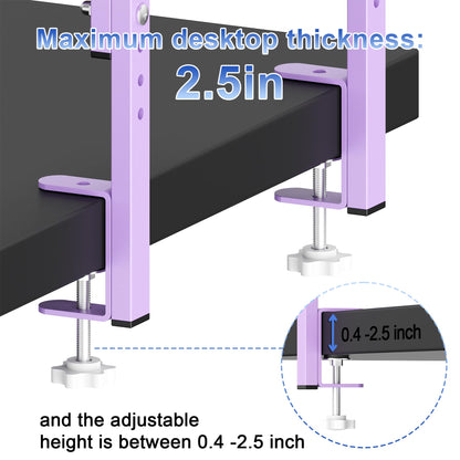 OUTIOE 2-Tier Desk Shelf, Expandable Under Desk Storage, Clamp on Desk Shelf, Desktop Accessories for Offices, Study Rooms, and Game Rooms (Purple)