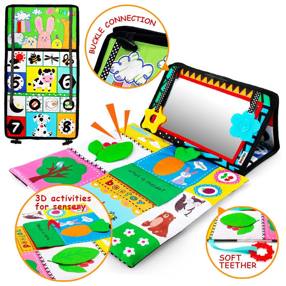 beetoy Tummy Time Toy for Infant, Newborn Sensory Toy 0 3 Months Baby Brain Development with Crinkle Mat Teether, High Contrast Baby Mirror Toys 2 4 5 0-6 Month Boys Girls Visual Muscles Shower Gifts