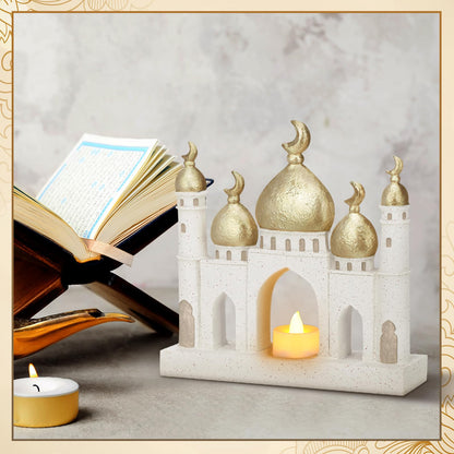 Bucherry 3 Pcs Eid Mubarak Decorations Gold and White Decorative Mosque Tower Ornaments for Home Display Islamic Gift Eid Mubarak Ramadan Table Decor for Muslim Party