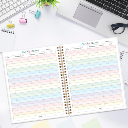 Bill Tracker Notebook - Monthly Bill Organizer & Planner for Personal Budgeting Financial, Monthly Bill Payment Checklist, 8.5" x 11", Black Flowers