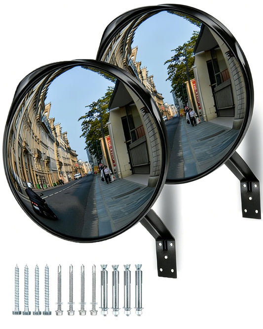 2PCS 12 Inch Security Mirror - Acrylic Convex Mirror with Adjustable Wide Angle View for Blind Spot Detection, Ideal for Garage, Warehouse, School, Store & Office, Indoor Outdoor