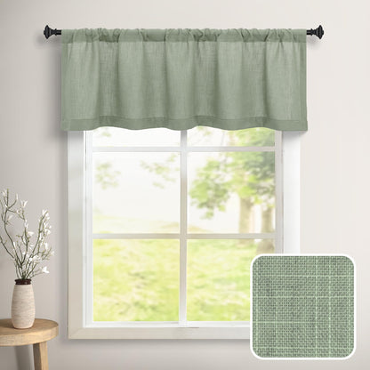 DANCURTON Sage Green Valance for Windows Kitchen Living Room Valance Rod Pocket Boho Farmhouse Country Rustic Bathroom Small Window Treatment Semi Sheer Linen Curtain Valances for Bedroom Light Sage