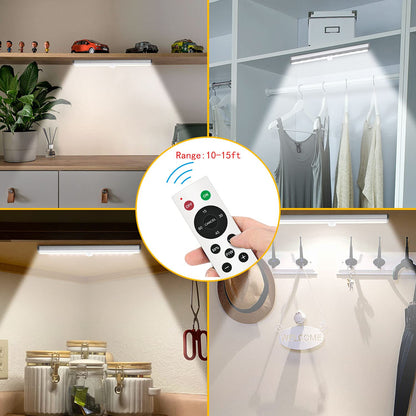 Remote Control Under Cabinet Lighting Wireless 6 Pack, 20-LED Dimmable Closet Lights Rechargeable Under Counter Light, Stick on Touch Night Light Strip Bar for Kitchen Stairway Bedroom, 3 Colors