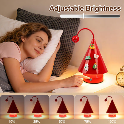 Qeipy Led Lights Cozy Home Decor Cute Christmas Tree Desk Lamp Ambient Lighting,Touch Control, Cordless Rechargeable Battery Operated,for Living Room,Bedroom,Nightstand (Red)