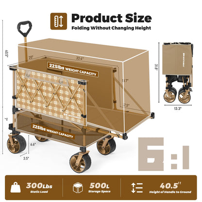Whitsunday Double Decker Wagon, Heavy Duty Foldable Large Beach Wagon Cart with All-Terrain Big Wheels for Sports,Camping,Outdoor Yellow