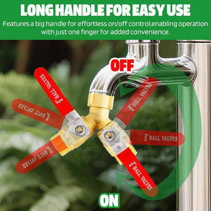 ZZBUY Hose Splitter 2 Way Heavy Duty, 3/4 Inch GHT Thread Y Valve Connector with Stainless Steel Long Handle, Full Flow Brass Garden Hose Splitter for Outdoor Faucet, Washing, and Garden Irrigation