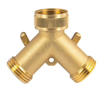 Hourleey Brass Garden Hose Splitter (2 Way), Solid Brass Hose Y Splitter 2 Valves with 2 Extra Rubber Washers (2 PACK)